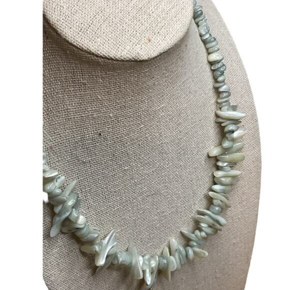 Natural Iridescent Mother Of Pearl Shell Chip Necklace With Gold-Tone Clasp - 18 - Picture 4 of 4